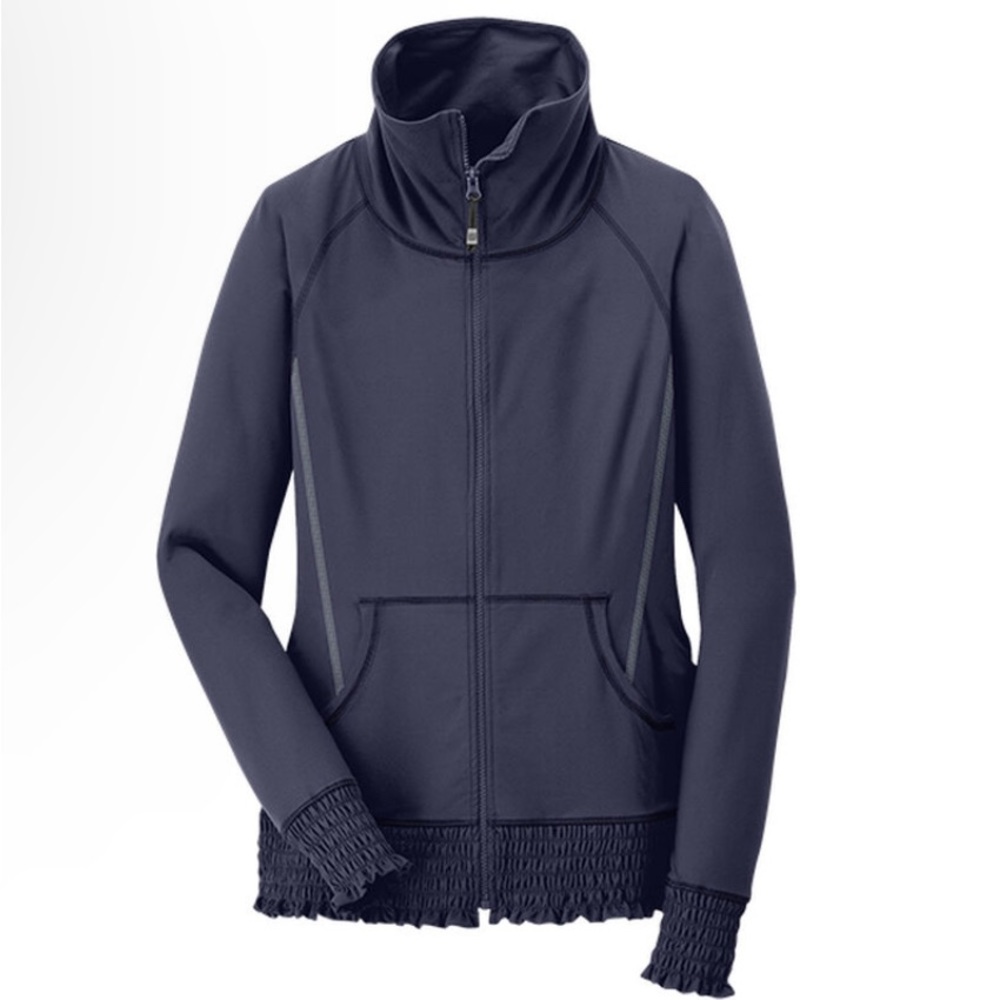 Women's BLACK TIP Full Zip Athletic "Syrena" Jacket W cinch waist Size Small EUC